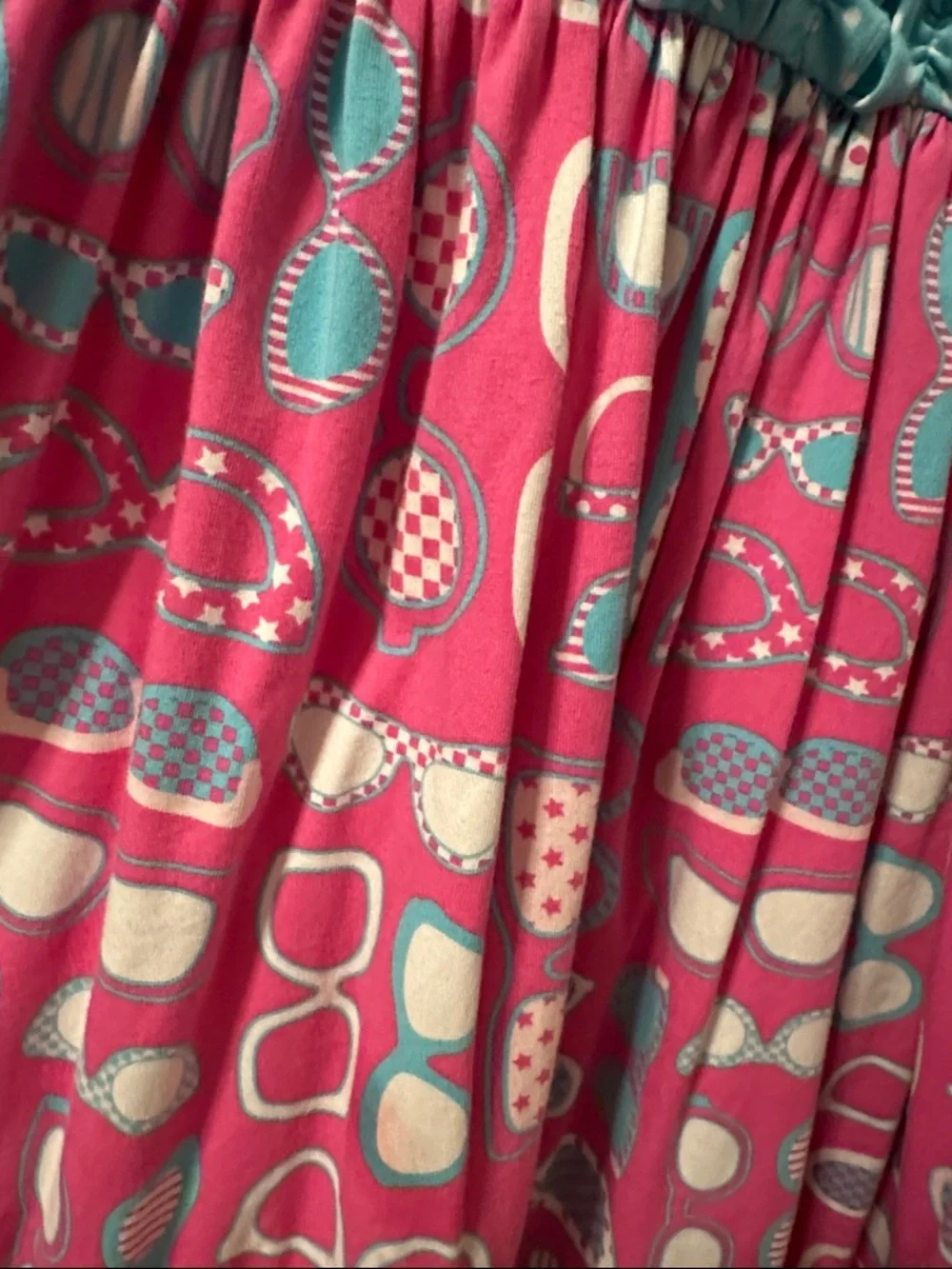 Eleanor Rose Aqua Polka Dot Bodice with Pink Sunglass Print Skirt